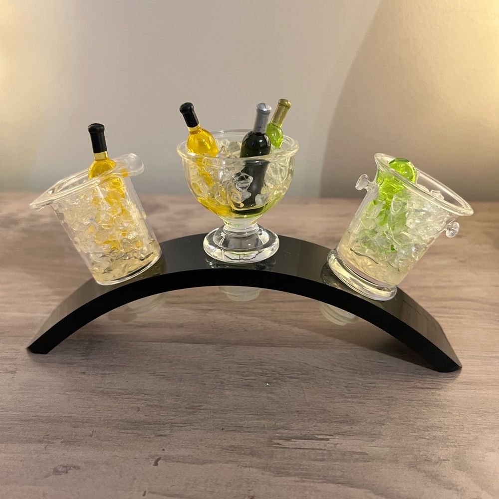 Set of 3 Acrylic Bottle Stoppers; Wine Bottles Chilling in Ice Buckets